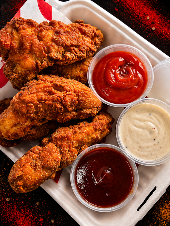 5 crispy tenders with 3 choices of dips