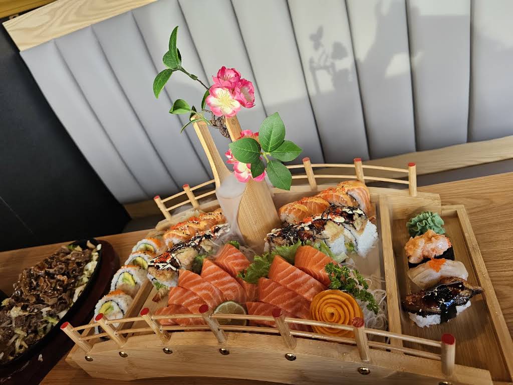 Assorted specialty sushi rolls beautifully presented at Guildford Sushi House