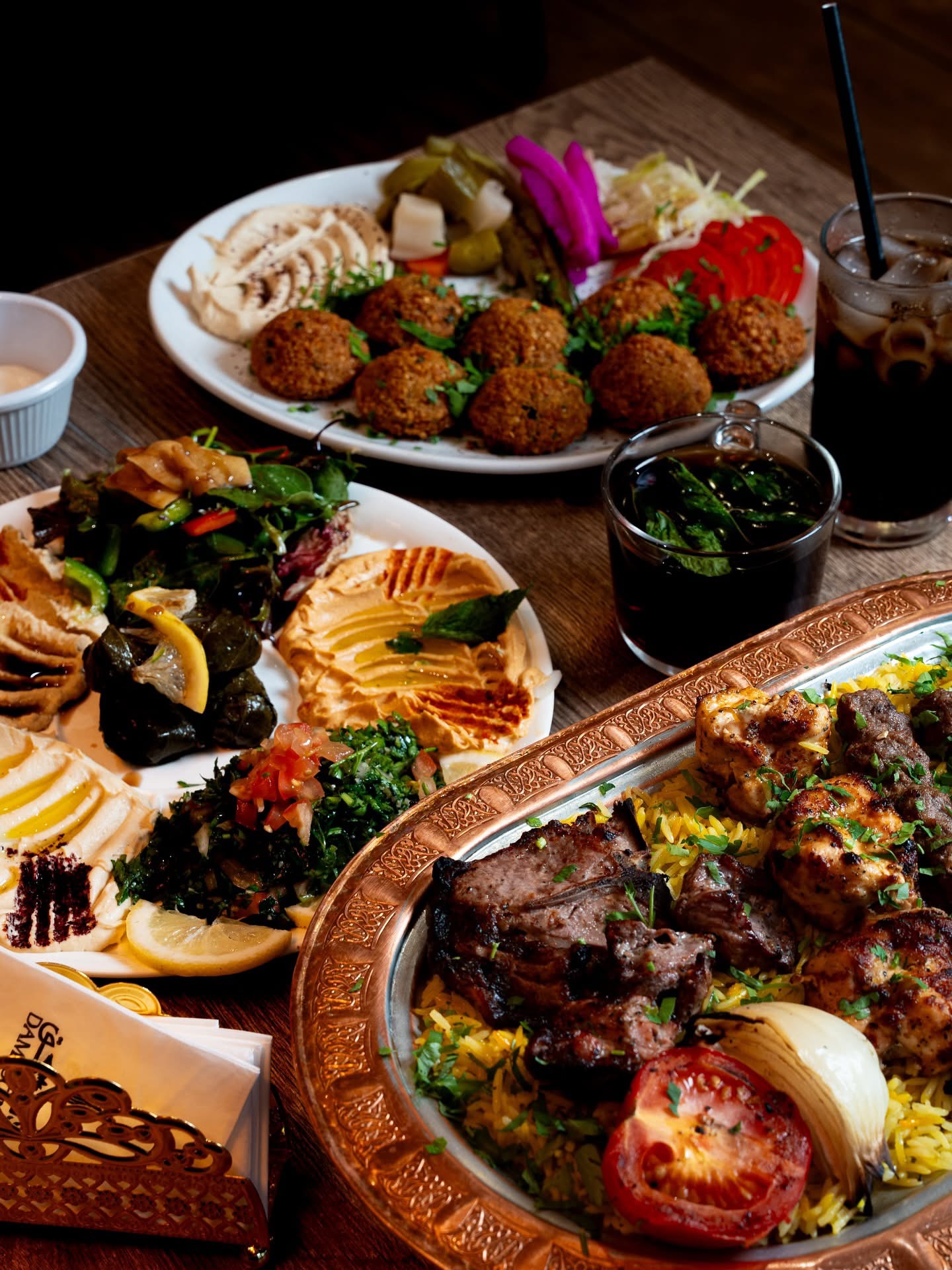 Damasqino mixed grill, falafel, hummus and fresh mezze