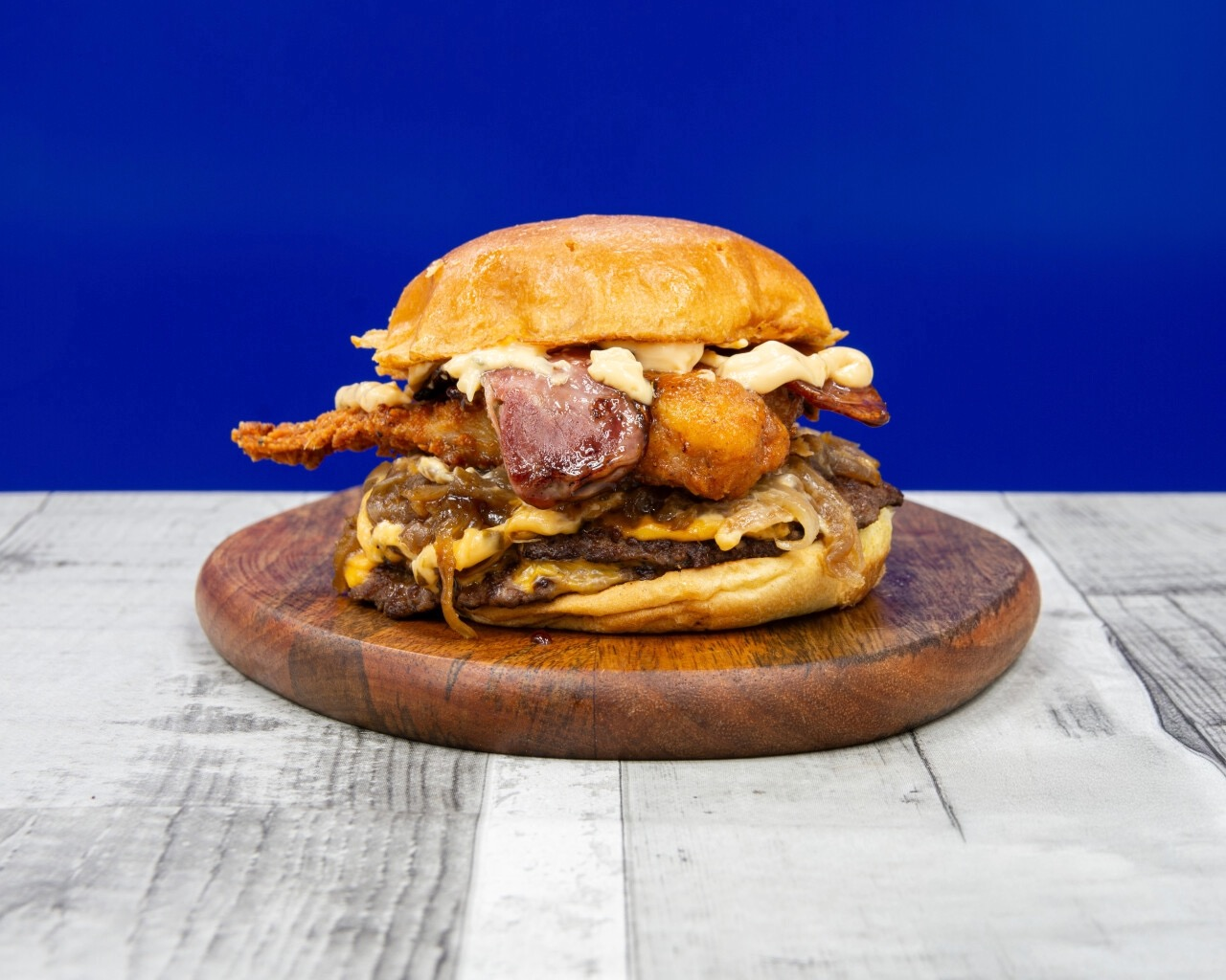 Burger chicken patty bacon cheese