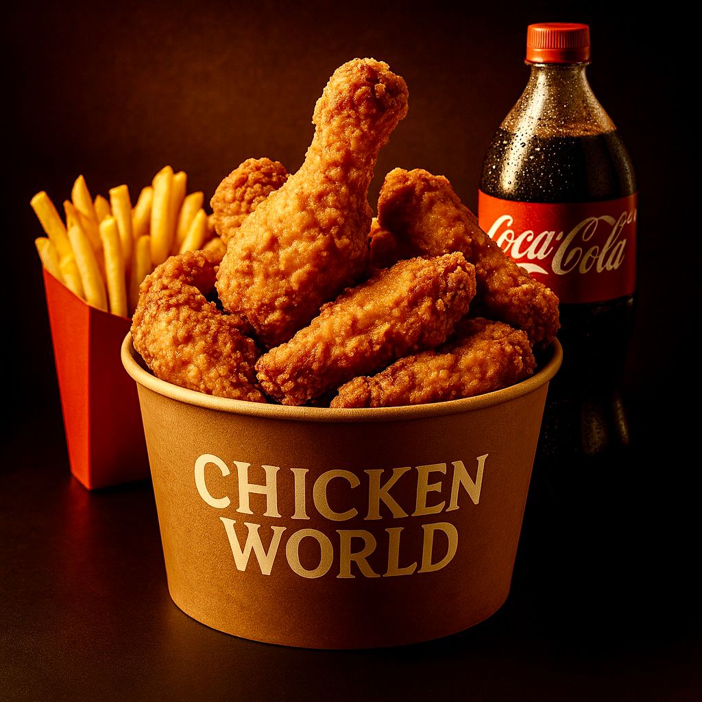 Menu bucket de poulet frit halal avec frites chez Chicken’s World Paris 13, idéal pour menu familial, repas à partager ou commande en livraison.