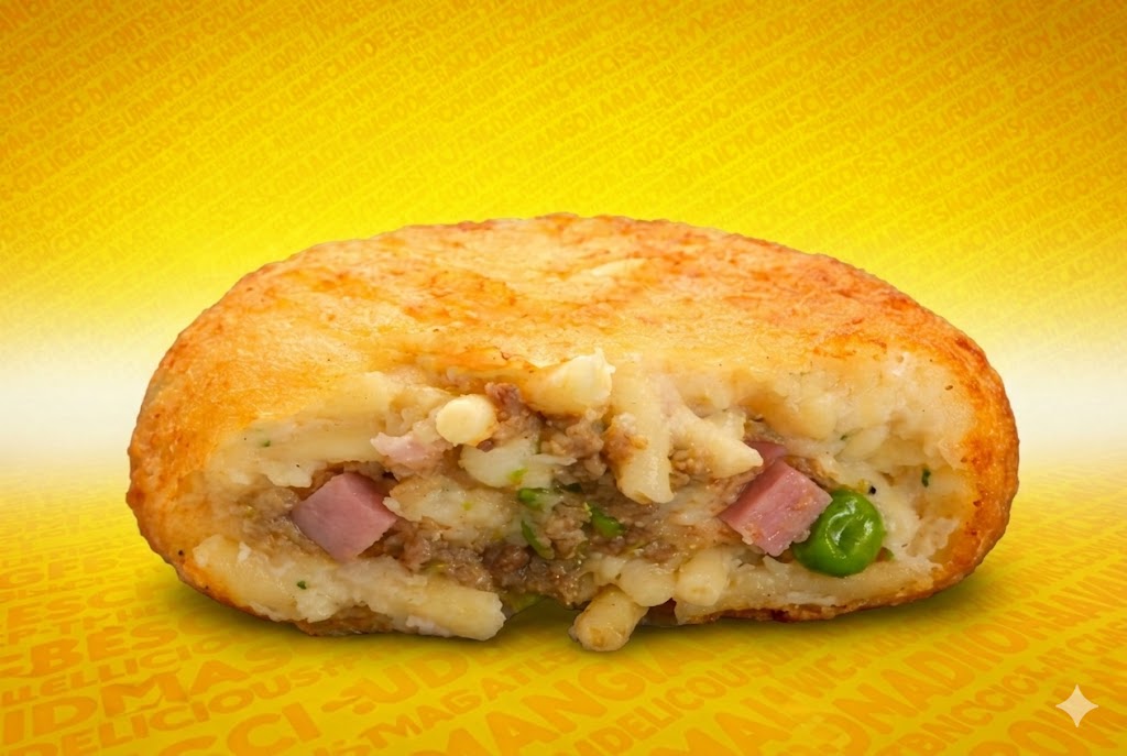 frittatina della tradizione napoletana con spaghetti farciti con ragu' di manzo bianco, prosciutto cotto, piselli e besciamella. La migliore napoletana a Roma