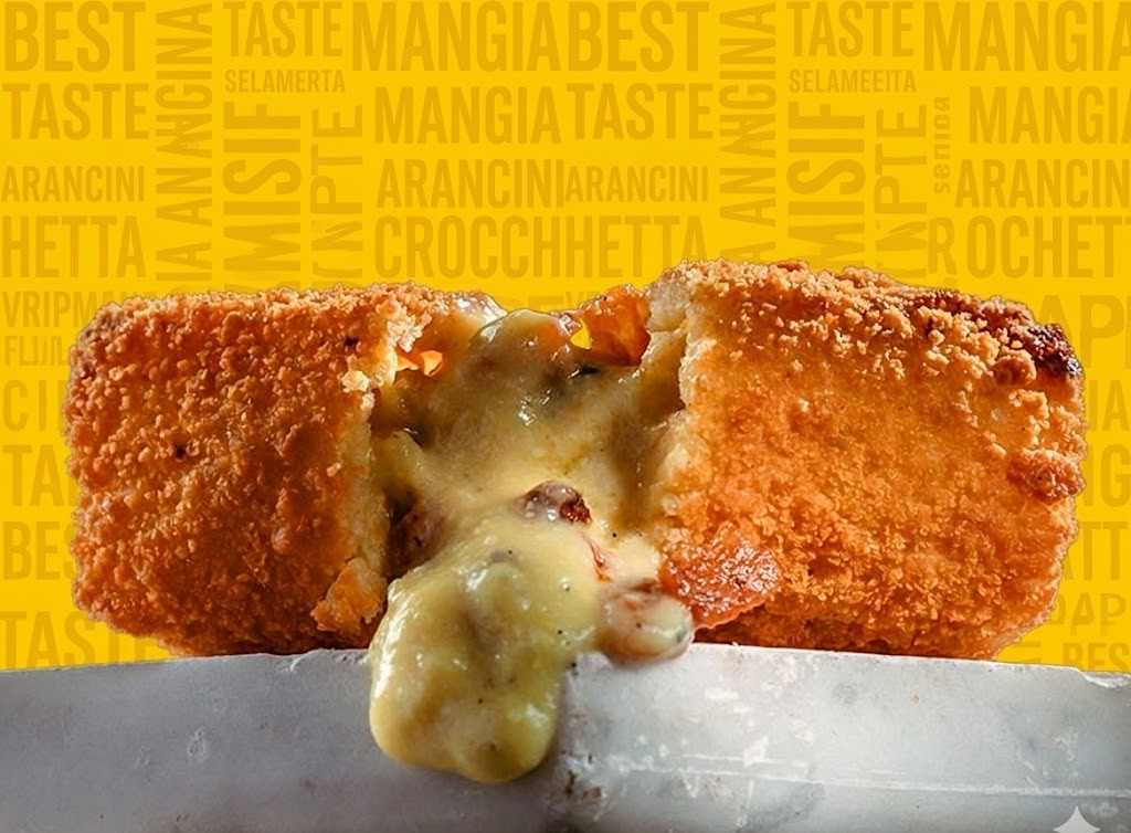 Frittatina preparata con tonnarello alla carbonara super cremoso, avvolto da una croccante panatura