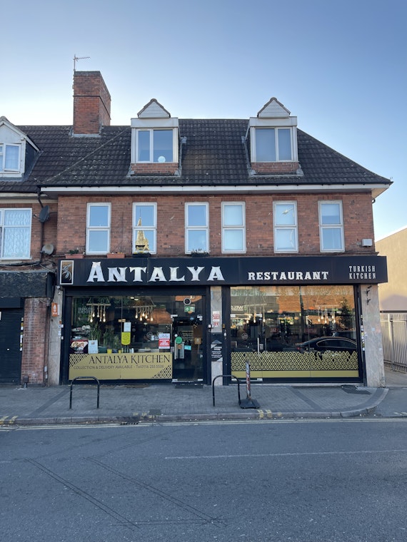 Exterior view of Antalya Turkish Kitchen restaurant on Narborough Road Leicester.