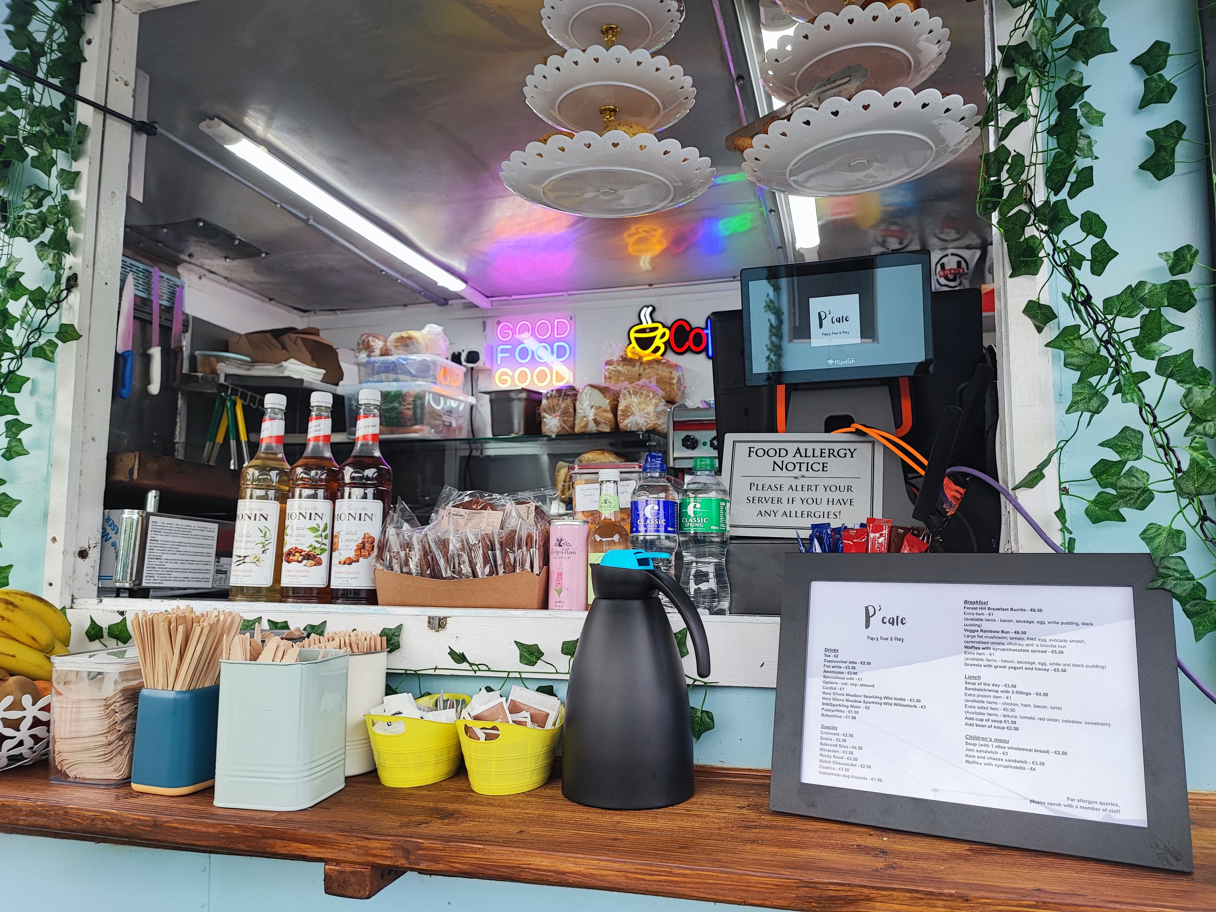 Food truck window and counter.