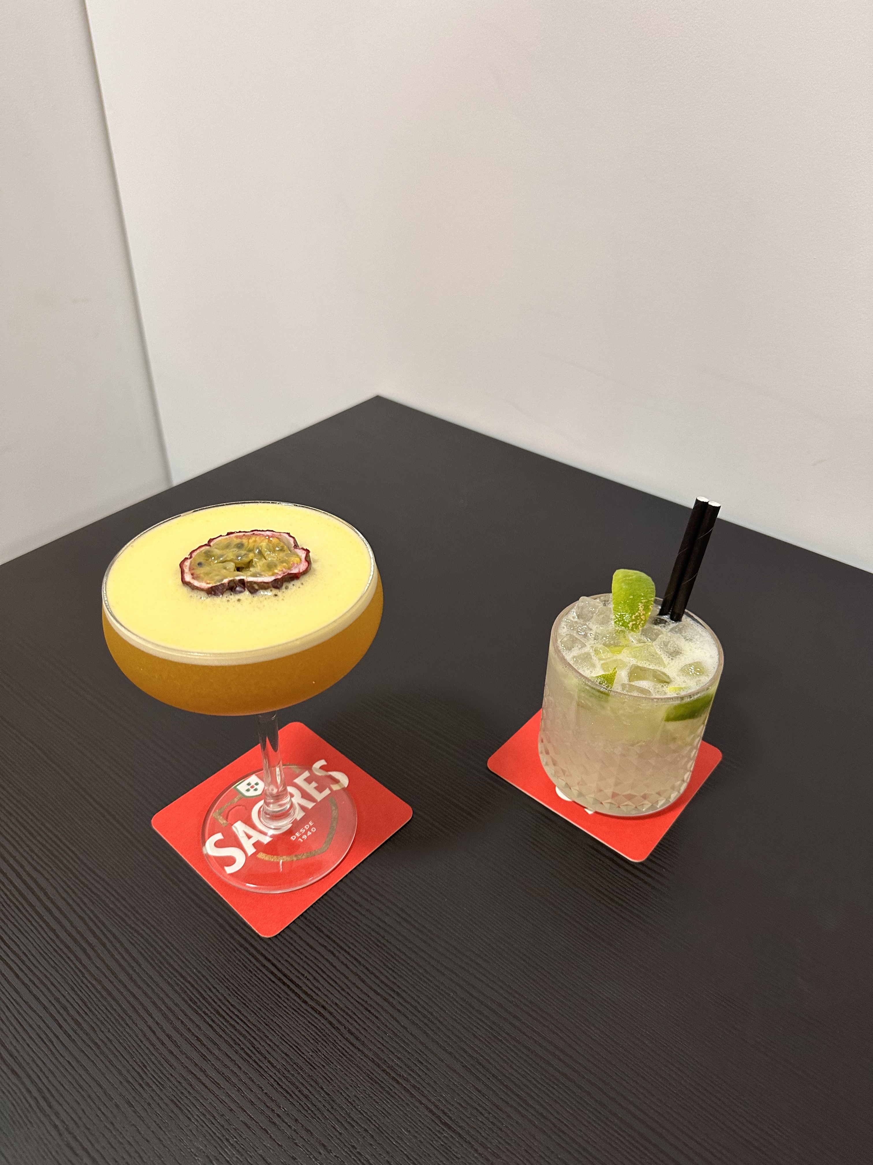 Passion fruit martini and Caipirinha