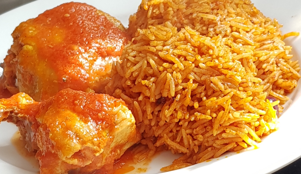 Jollof Rice deliciously prepared and served with chicken